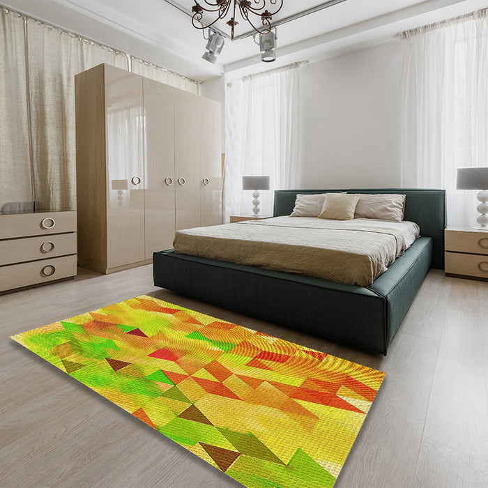 Patterned Neon Orange Rug in a Bedroom, pat3914yw
