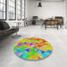 Round Patterned Rust Pink Modern Rug in a Office, pat3914