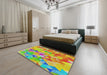 Patterned Rust Pink Modern Rug in a Bedroom, pat3914