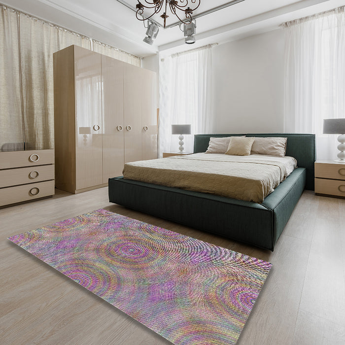 Patterned Purple Modern Rug in a Bedroom, pat3915