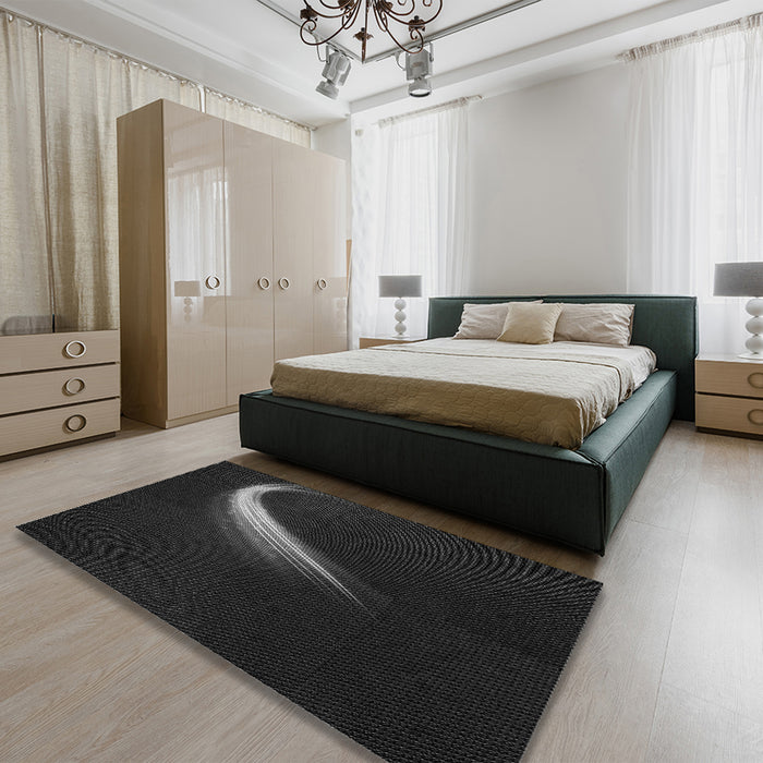 Round Machine Washable Transitional Black Rug in a Office, wshpat3916gry