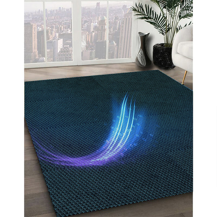 Machine Washable Transitional Teal Green Rug in a Family Room, wshpat3916lblu