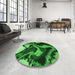 Round Patterned Deep Emerald Green Rug in a Office, pat3917grn