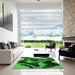 Square Patterned Deep Emerald Green Rug in a Living Room, pat3917grn