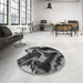 Round Patterned Charcoal Black Rug in a Office, pat3917gry