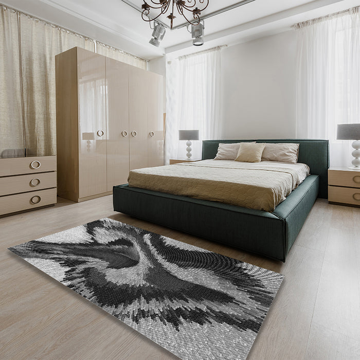 Patterned Charcoal Black Rug in a Bedroom, pat3917gry