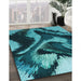 Machine Washable Transitional Bright Turquoise Blue Rug in a Family Room, wshpat3917lblu