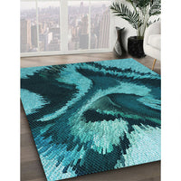 Patterned Bright Turquoise Blue Rug, pat3917lblu