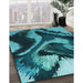 Patterned Bright Turquoise Blue Rug in Family Room, pat3917lblu