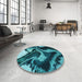 Round Patterned Bright Turquoise Blue Rug in a Office, pat3917lblu