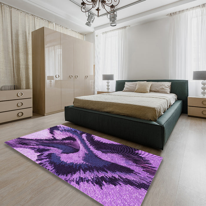 Round Machine Washable Transitional Purple Rug in a Office, wshpat3917pur
