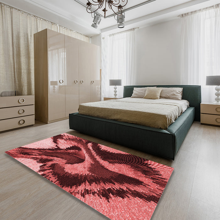 Patterned Saffron Red Rug in a Bedroom, pat3917rd