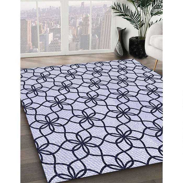 Patterned Lavender Blue Rug in Family Room, pat3918blu