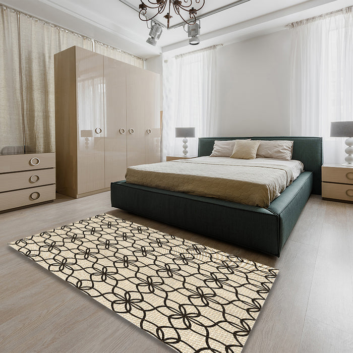 Patterned Coffee Brown Rug in a Bedroom, pat3918brn