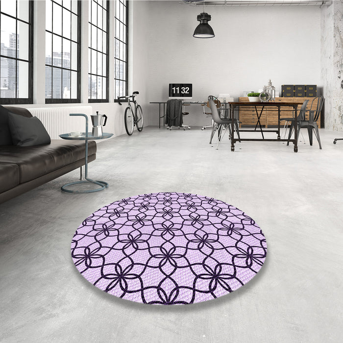 Round Patterned Purple Rug in a Office, pat3918pur