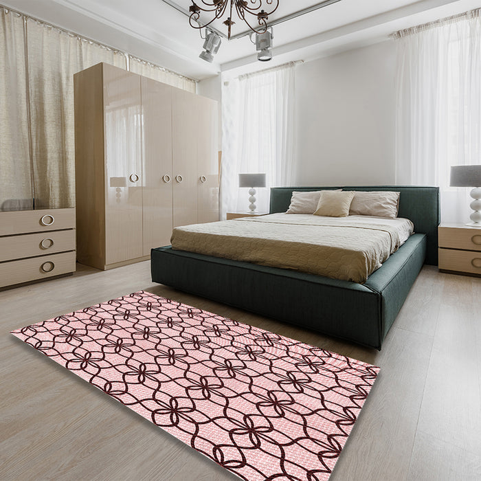 Round Machine Washable Transitional Light Rose Pink Rug in a Office, wshpat3918rd