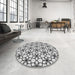 Round Machine Washable Transitional White Smoke Rug in a Office, wshpat3918
