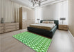 Patterned Dark Lime Green Rug in a Bedroom, pat392grn