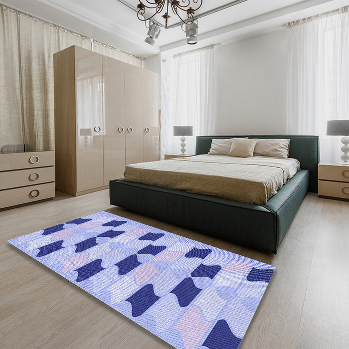 Round Machine Washable Transitional Periwinkle Purple Rug in a Office, wshpat3925blu