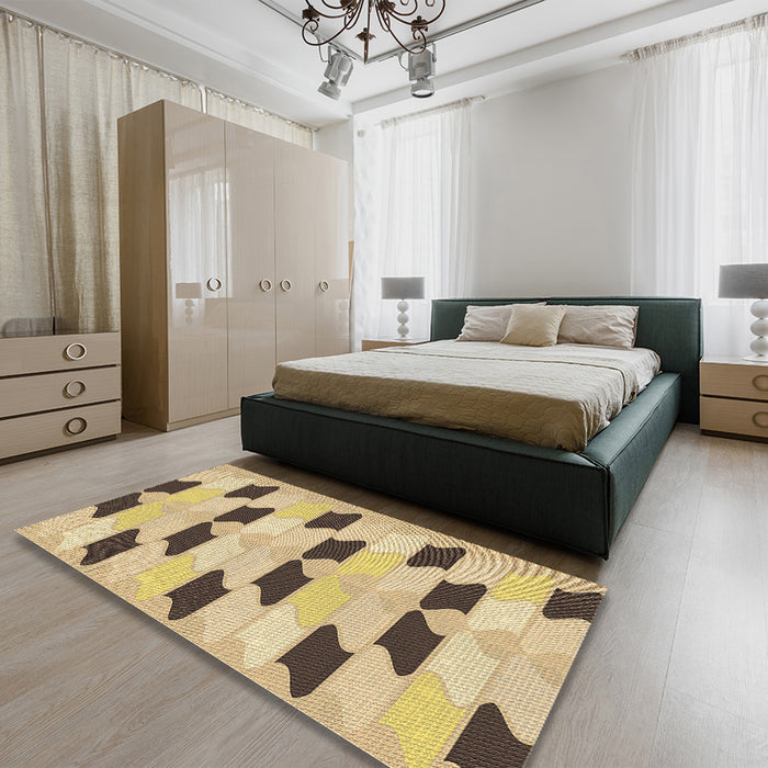 Round Machine Washable Transitional Brown Rug in a Office, wshpat3925brn