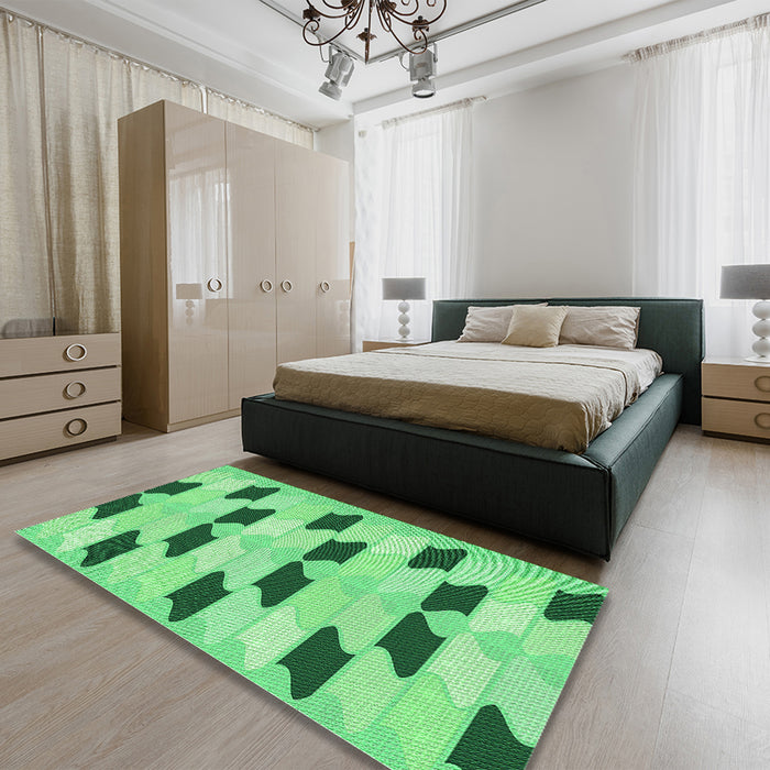 Patterned Jade Green Rug in a Bedroom, pat3925grn