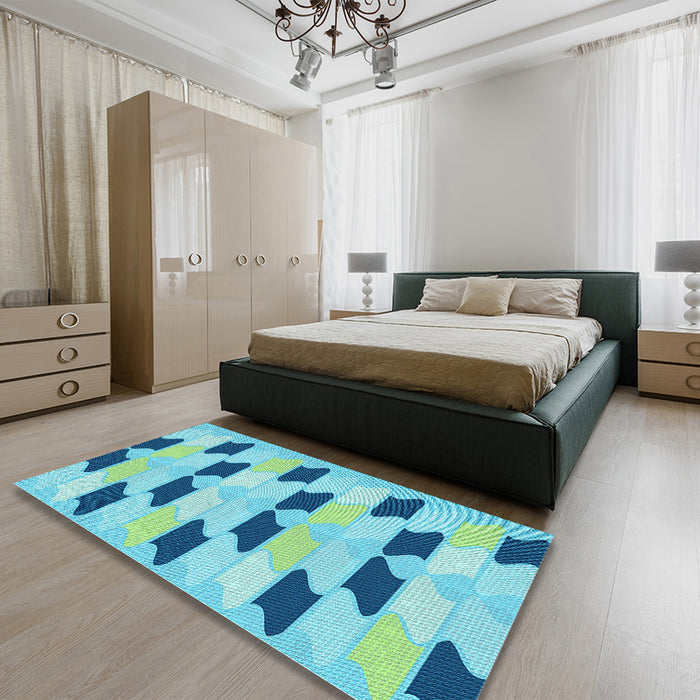 Patterned Blue Ivy Blue Rug in a Bedroom, pat3925lblu