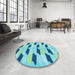 Round Patterned Blue Ivy Blue Rug in a Office, pat3925lblu