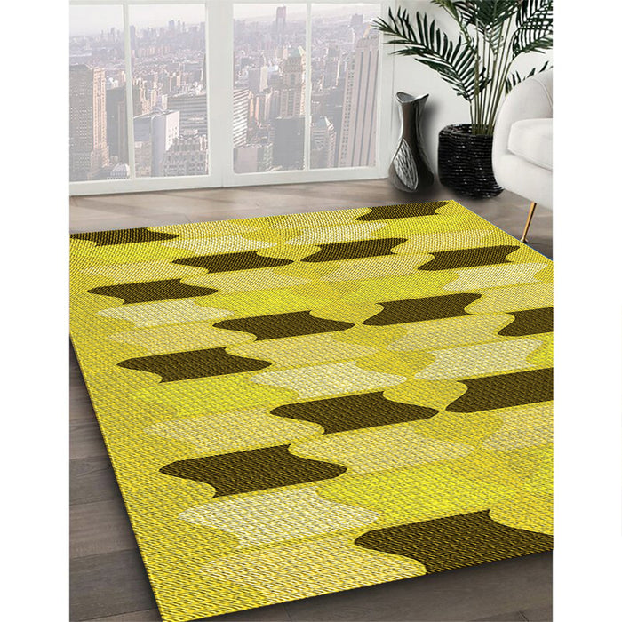 Patterned Yellow Rug in Family Room, pat3925yw