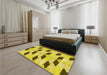 Patterned Yellow Rug in a Bedroom, pat3925yw