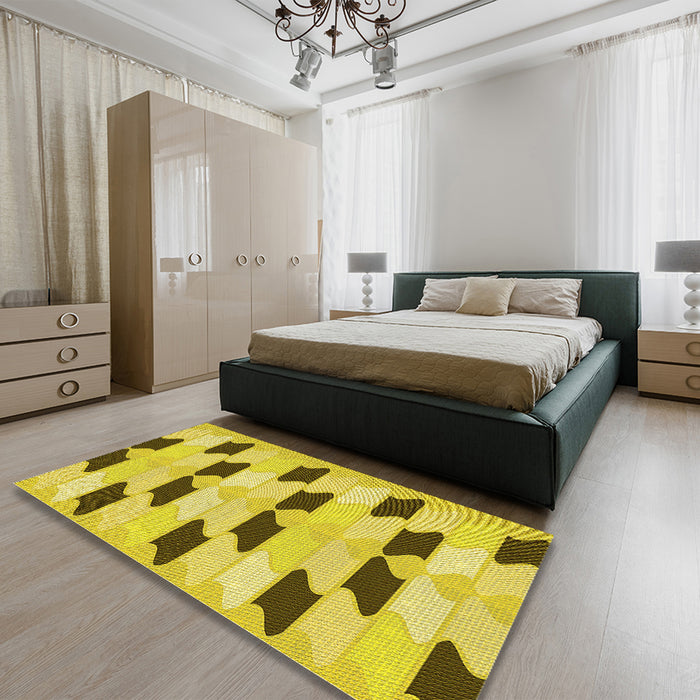 Patterned Yellow Rug in a Bedroom, pat3925yw