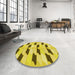 Round Patterned Yellow Rug in a Office, pat3925yw