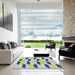 Square Patterned Azure Blue Modern Rug in a Living Room, pat3925