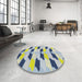 Round Patterned Azure Blue Modern Rug in a Office, pat3925