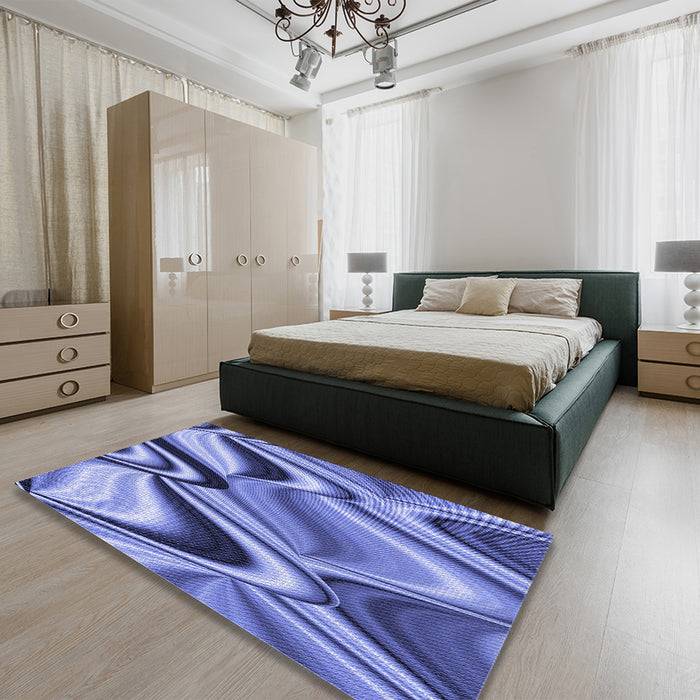 Round Machine Washable Transitional Denim Blue Rug in a Office, wshpat3927blu