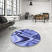 Round Patterned Denim Blue Rug in a Office, pat3927blu