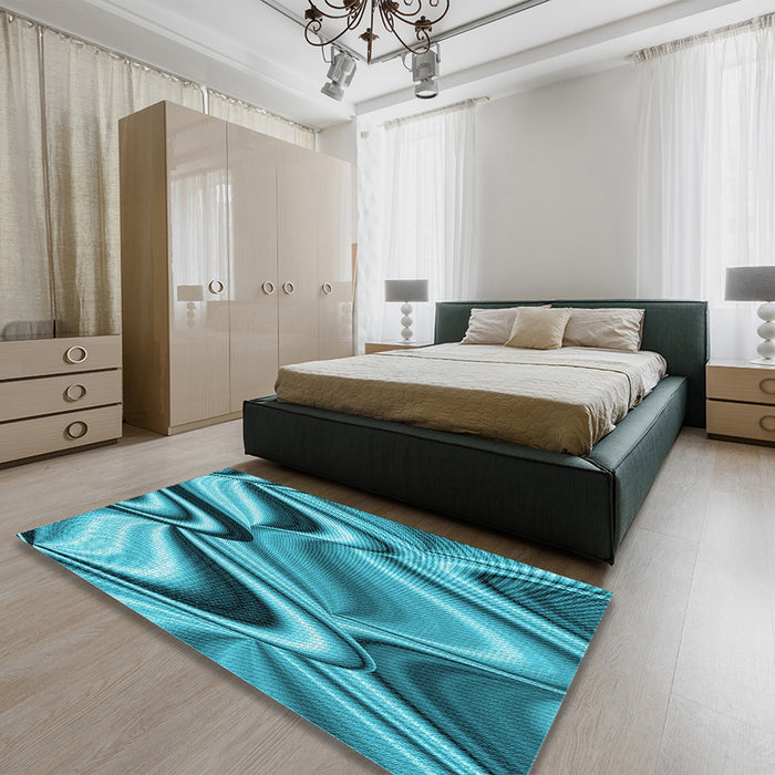 Round Machine Washable Transitional Dark Cyan Green Rug in a Office, wshpat3927lblu