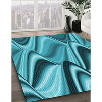 Patterned Dark Cyan Green Rug, pat3927lblu