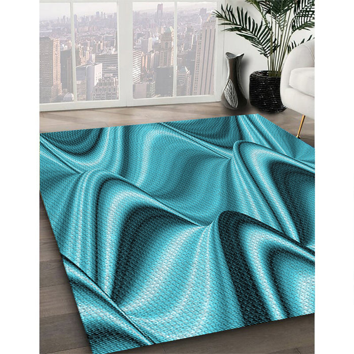Patterned Dark Cyan Green Rug in Family Room, pat3927lblu