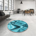 Round Patterned Dark Cyan Green Rug in a Office, pat3927lblu