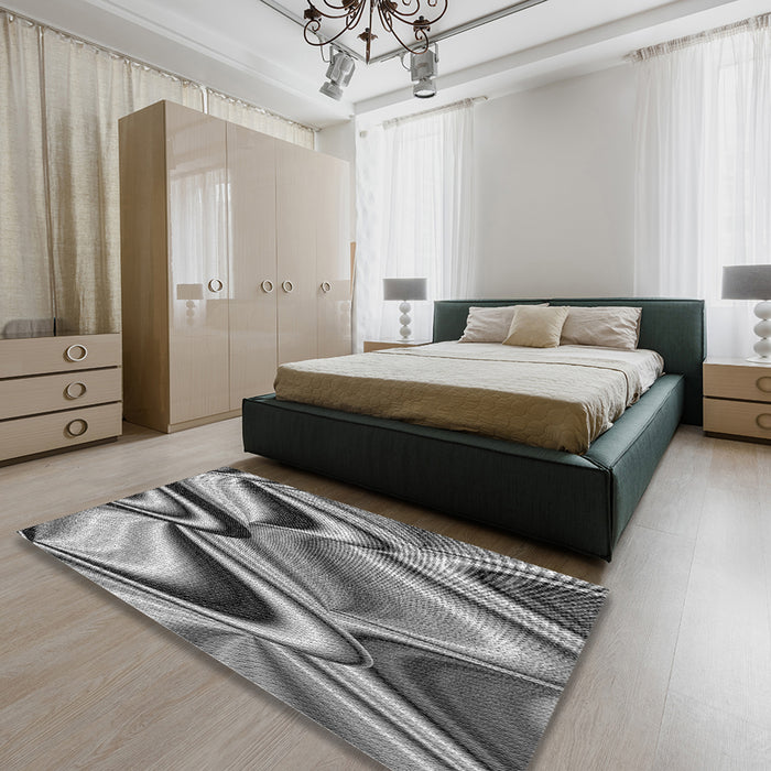 Patterned Silver Gray Novelty Rug in a Bedroom, pat3927