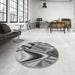 Round Patterned Silver Gray Novelty Rug in a Office, pat3927