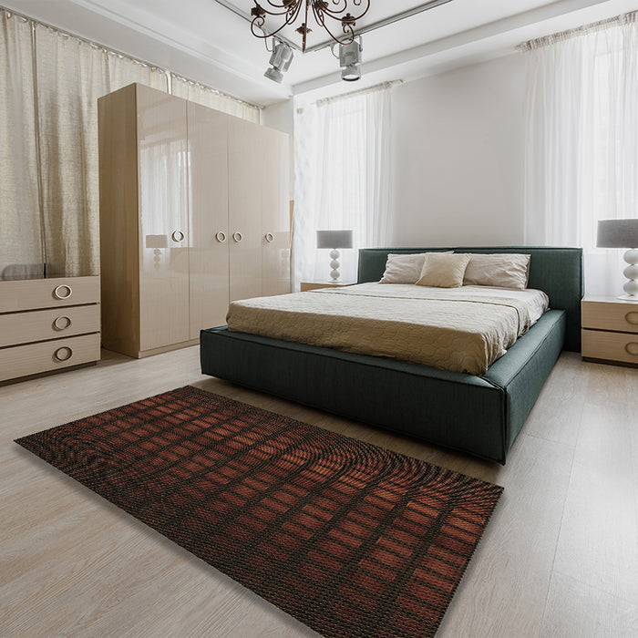 Patterned Red Brown Rug in a Bedroom, pat3928brn