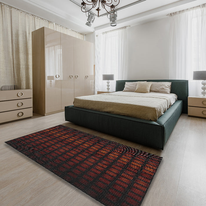 Machine Washable Transitional Sepia Brown Rug in a Bedroom, wshpat3928