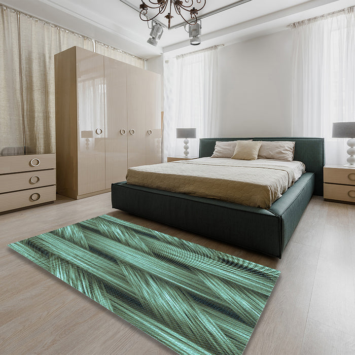 Patterned Mint Green Rug in a Bedroom, pat3929lblu