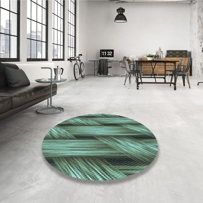 Round Patterned Mint Green Rug in a Office, pat3929lblu