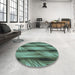 Round Patterned Mint Green Rug in a Office, pat3929lblu
