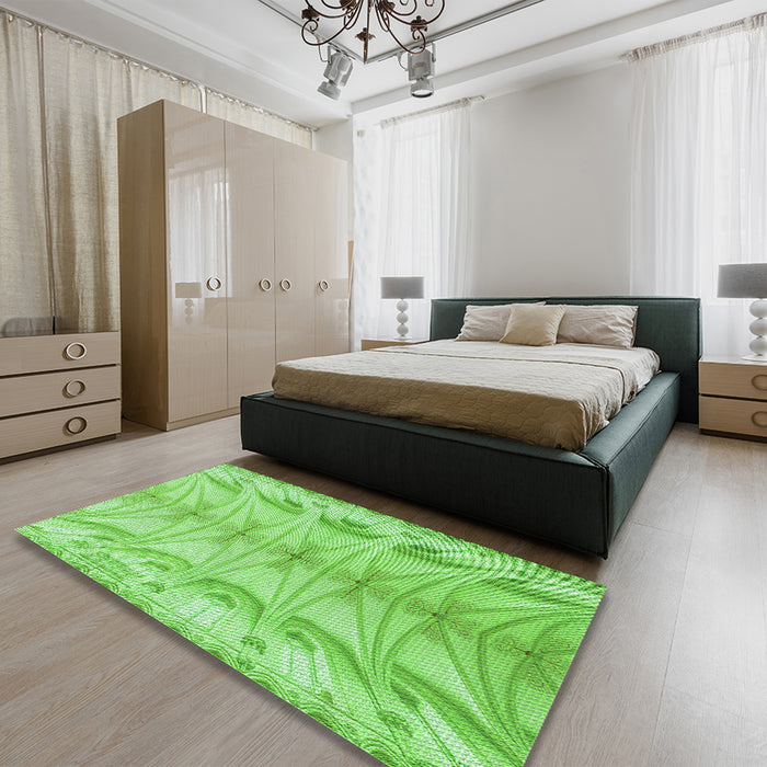 Patterned Emerald Green Rug in a Bedroom, pat3931grn