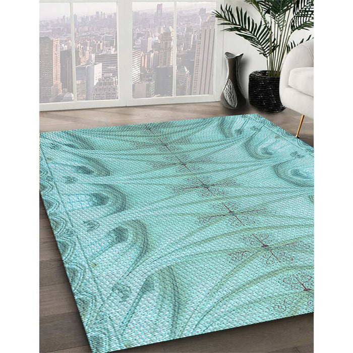 Patterned Macaw Blue Green Rug in Family Room, pat3931lblu