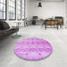 Round Patterned Blossom Pink Rug in a Office, pat3931pur