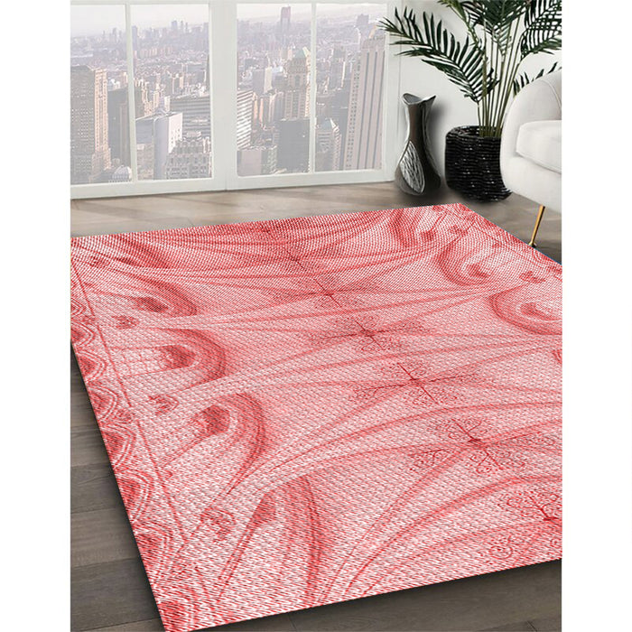 Patterned Pastel Pink Rug in Family Room, pat3931rd